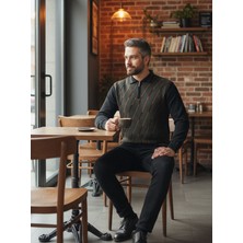 Kamalı Erkek Siyah Tüylenme Yapmayan Anti Pilling Kumaş Standart Fit Normal Kesim Polo Yaka Triko Kazak