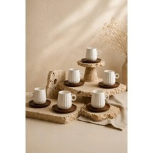 Kitchen Life Keny 12 Parça 6 Kişilik Porselen Kahve Fincan Takımı 100 ml Akasya Tabaklı Fincan Seti
