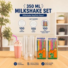 İsopack 350 cc Plastik Pet Limonata Milkshake Bardağı Kapaklı + Pipet 100 Lü Set