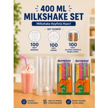 İsopack 400 cc Plastik Pet Limonata Milkshake Bardağı Kapaklı + Pipet 100 Lü Set