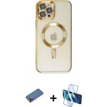 Marsilyan™- iPhone 12 Pro Max Kılıf Nova Işık Özel Seri - Siyah 3D Antistatik Cam Ekran Koruyucu + Shine Kamera Lens Koruma Cam - Gd