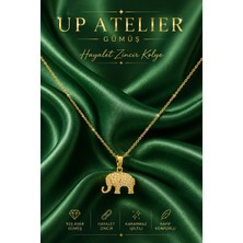 Up Atelier 925 Ayar Gümüş Ithal Zincirli Zirkon Taşlı Fil Kolye 40-45CM Ayarlanabilir