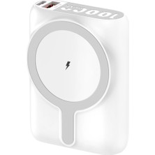 Coverzone J31 | 10000MAH Magsafe ile Uyumlu Kablosuz Powerbank 22.5W Hızlı Şarj 15W Wireless Strong Magnet Pd Qc Destekli Type-C USB Çıkışlı Ultra Ince Taşınabilir Harici Batarya Beyaz