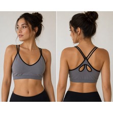 Invero Ince Çift Askılı Pedli Spor Bra - Gri