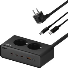 Xenon Smart Masaüstü Priz Hızlı Şarj İstasyonu 6 in 1 | 4000W AC, 65W 3xUSB-C, 1 USB-A, 100W Type-C Kablo (X6423)