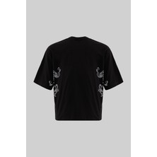 Machinist Clothing Erkek Paisley Baskılı Crop Oversize Tişört Siyah