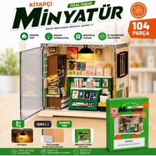 Oyuncak Fabrikası LED Işıklı Kitapçı Minyatür Ev Maketi 104 Parça Kendin Yap Dıy Minyatür Kitaplık Hobi Seti