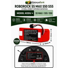 BataryaBank Roborock S5 Max / S50 / S55 Uyumlu Robot Süpürge Bataryası 14.4V 6500MAH Şarj Edilebilir Yedek Pil