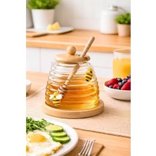 Empressco Bambu Kapaklı Arılı Cam Bal Kavanozu 480 Ml, Şık ve Kullanışlı Tasarım