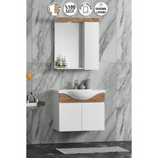 Özceden Yıldız 65 cm Beyaz-Atlantik Çam Mdf Seramik Lavabolu Asma Banyo Dolabı Takımı