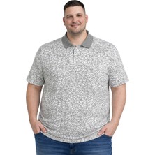 Battal Moda Erkek Büyük Beden Açık Gri Polo Yaka Mozaik Kısa Kollu Tişört 3xl-4xl-5xl-6xl