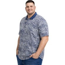 Battal Moda Erkek Büyük Beden Indigo Polo Yaka Mozaik Kısa Kollu Tişört 3xl-4xl-5xl-6xl
