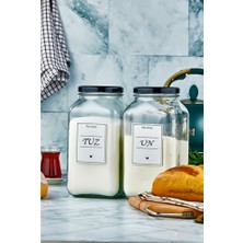 Empressco Çiftli 3000 ml Cam Saklama Kabı, Un ve Tuz Için Etiketli, Şık ve Kullanışlı