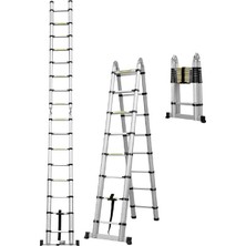 Asil A Tipi Teleskopik Alüminyum Merdiven 8+8 Basamak | 2,5+2,5 M Uzayan | Katlanır | Kaymaz Ayaklı | Çok