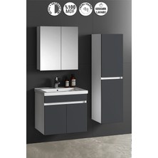 Özceden Çiğdem 55+35 cm Beyaz-Antrasit Gri Mat Mdf Seramik Lavabolu Asma Banyo Dolabı Takımı