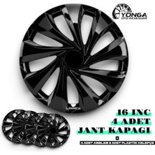 YONGA OTO AKSESUAR Kia Cerato 16 Inç Kırılmaz Jant Kapağı 4 Adet Piano Black + 4 Amblem + 8 Cırt Kelepçe