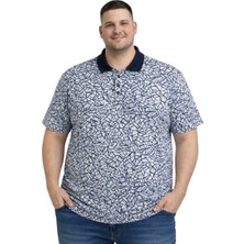 Battal Moda Battalmoda Erkek Büyük Beden Lacivert Polo Yaka Mozaik Kısa Kollu Tişört 3xl-4xl-5xl-6xl
