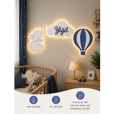 Windly Concept Kişiye Özel Bebek Odası Isimlik LED Işıklı Fil Balon Bulut Kapı Süsü Ahşap Duvar Süsü