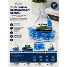 Mersi Shop Yelken Tasarımlı Batmayan Gemi Dekoru | Hareketli Sıvılı Mini Gemi Masa Süsü 6x5 cm