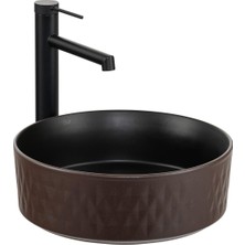 Lena E-W5001KS Tezgah Üstü Lavabo Mat Kahve & Siyah