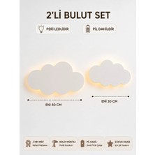 Windly Concept 2'li LED Işıklı Bulut Duvar Süsü Mdf Bebek Odası Dekoru Çocuk Odası Dekorasyonu Pil Dahil