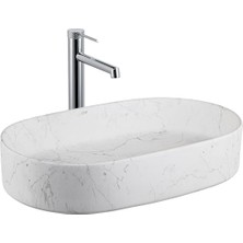Lena E-W1202M8 Tezgah Üstü Lavabo Mat Beyaz Mermer Desenli