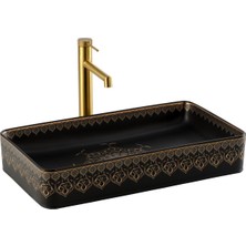 Lena EY-7034S Tezgah Üstü Lavabo Siyah & Altın