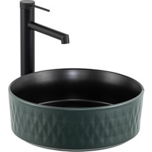 Lena E-W5001YS Tezgah Üstü Lavabo Mat Yeşil & Siyah