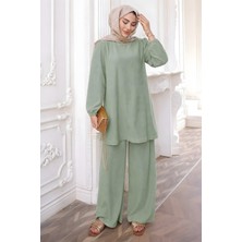 İmaj Butik Mint Yeşili Bürümcük Tunik Pantolonlu Takım