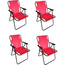 Woodensa Plastik Kollu Katlanir 4 Lü Piknik ve Kamp Sandalyesi Kirmizi 46,5X40,5X41 cm Sirt 57X55X81 cm