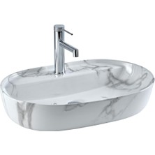Lena E-2114M1 Tezgah Üstü Lavabo Beyaz Mermer Desenli