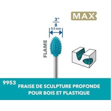 Aesco Max High Performance Power Carving Bit (9953), Paslanmaz Çelik Malzeme, 9,5 mm Genişliğinde "alev", Ahşap, Plastik, Eva Köpük ve Kauçuk Oymak Için. Dremel Max Life Parçası
