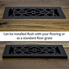 Aesco Decor Grates AC408-BLK Viktorya Dönemi Zemin Tescili, 4 x 8, Dökme Demir Siyah