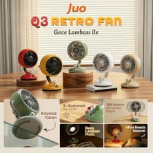 Aesco Q3 120° Salınımlı 3 Kademeli LED Işıklı Şarjlı Masaüstü Fan Vantilatör Retro Yeşil