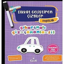 Aesco Taşıtlar - Dikkat Geliştiren Çizgiler: Çıkartmalı Çiz-Tamamla-Sil