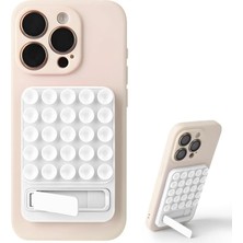 Aesco Dikdörtgen Vantuzlu Telefon Tutucu Stand Olabilen Pop-It Telefon Tutacağı Taşınabilir Silikon Yumuşak Telefon Standı Geniş Kullanım Alanı (Beyaz)