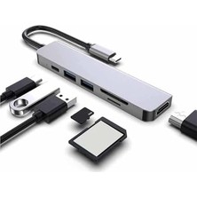 Aesco Hb-02 7in1 HDMI USB C Type C Hafıza Kartı Micro Kart Okuyucu Hub 4K A Kalite Metal