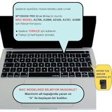 Aesco MacBook Pro Touch Bar Türkçe Q Klavye Koruyucu Silikon Keyboard Cover 13-15 Inç Uyumlu A1706 A1989 A2159 A1707 A1990 | Uk Iso Ters L Enter Siyah