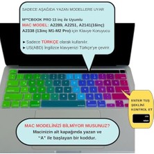 Aesco MacBook Pro Türkçe Q Çeviri Klavye Koruyucu Us Ansı Amerikan Düz Enter A2338 M1 M2 A2251 A2289 A2141 Uyumlu Silikon Keyboard Cover Touch Bar Pembe Yeşil