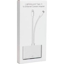 Aesco 3 In1 Şarj Adaptörü Lightning Type-C Girişini Kamera Fotoğraf Makinesi Lan Ethernet Girişine Çevirici Dönüştürücü Tip-C RJ45 Girişli Iphone ile Uyumlu ZR814