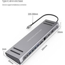 Aesco 14 In 1 Macbook Uyumlu Type-C Hub USB 3.0-SD/TF-RJ45-HDMI-VGA-USB-C 60W Dönüştürücü Çoklayıcı