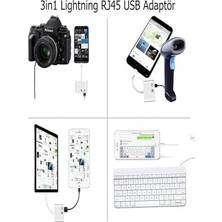 Aesco Iphone 7 8 x 11 11 Pro 12 13 13 14 Pro Max ile Uyumlu ve Ipad Uyumlu USB Ethernet Lightning Şarj Adaptörü 3in1