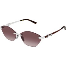 Gucci GG2050S 003 Silver Brown Rimless Cat Eye Kadin Gunes Gozlugu