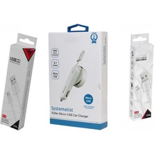 Aesco 3.1A 15WATT Araç Şarj Aleti Micro USB Kırılmaz Kablo + Lightning ile Uyumlu Kablo Hediyeli + Type-C Kablo Hediyeli (Tüm Telefon Girişlerine Uyumludur)