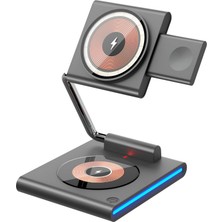 Aesco 3-In-1 Kablosuz Şarj Standı, Telefon Saat Kulaklık Için, Ayarlanabilir Açılı, LED Işıklı, Gri iPhone ile Uyumlu-Watch ile Uyumlu-Airpods
