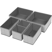 Aesco Iç Giyim Saklama Kutuları, 6'lı Set, Çekmece Düzenleyici, Kumaş Kutular, Saklama Sepetleri, Keten Görünümlü Keçe Kumaş, Çorap, Kravat, Şal Için Uygun, Gri