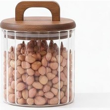 Aesco Akasya Kapaklı Çizgili Borosilikat Kavanoz - Vakumlu Silikon Contalı Modern Erzak Organizeri (650, Mililitre)