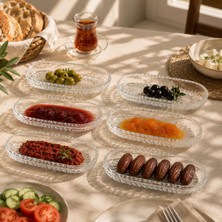 Aesco 6 Adet Cam Oval Balık Sırtı Çerez Meyve Meze Sunum Tabağı Kahvaltı Sunum Kayık Tabak
