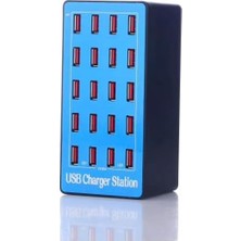 Aesco 20 Port USB Şarj Istasyonu, 100W, 5V/20A Çıkış, Masaüstü Çoklu Şarj Ünitesi, Aşırı Akım Korumalı