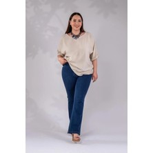 Roxxlen Kadın Büyük Beden Spain Denim Pantolon Lacivert